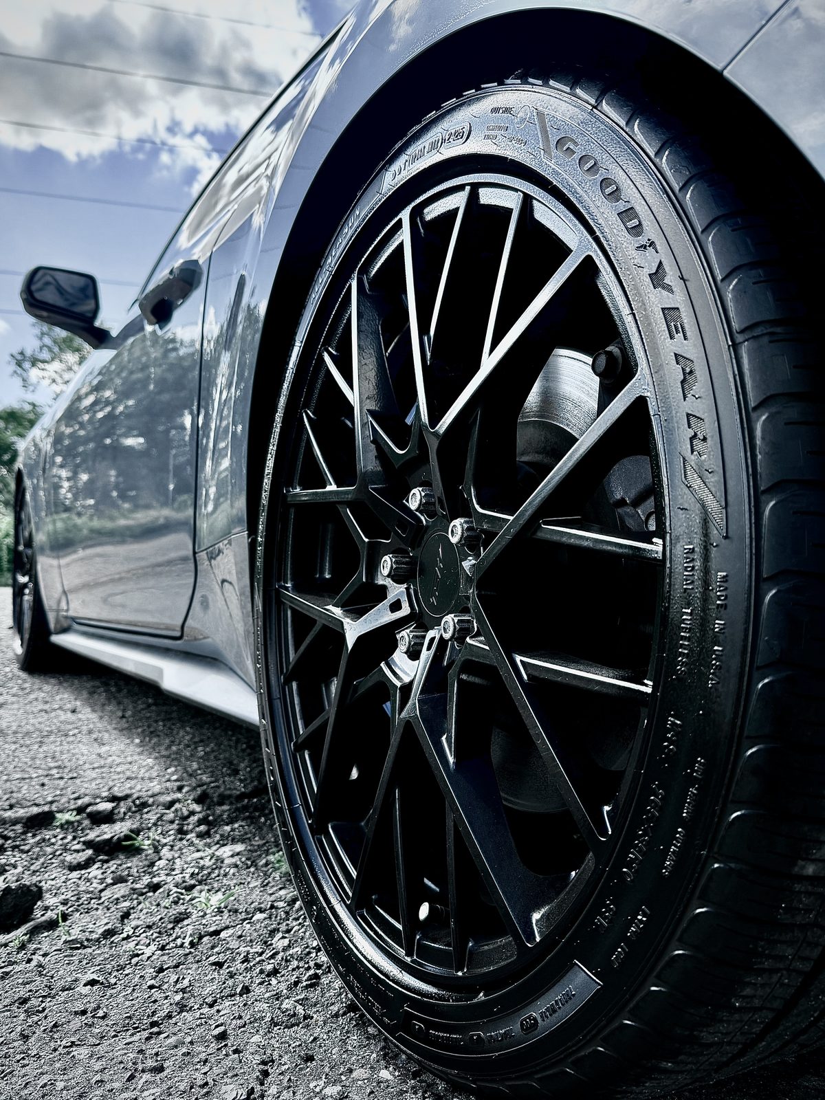 Detailed Mustang wheel and tire close-up